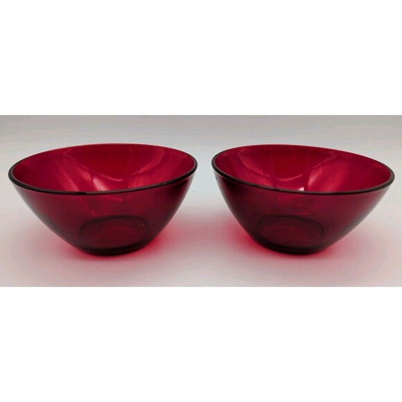 2 Ruby Red Arcoroc Desert Cereal Bowls  France Christmas Holiday Small - Picture 1 of 6